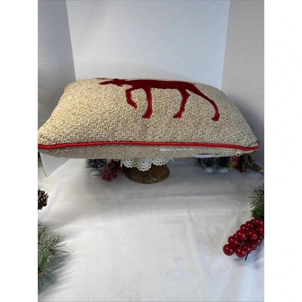Secret Celebrity DownThrow Pillow Red Crushed Velvet Moose Red Rope Trim 18